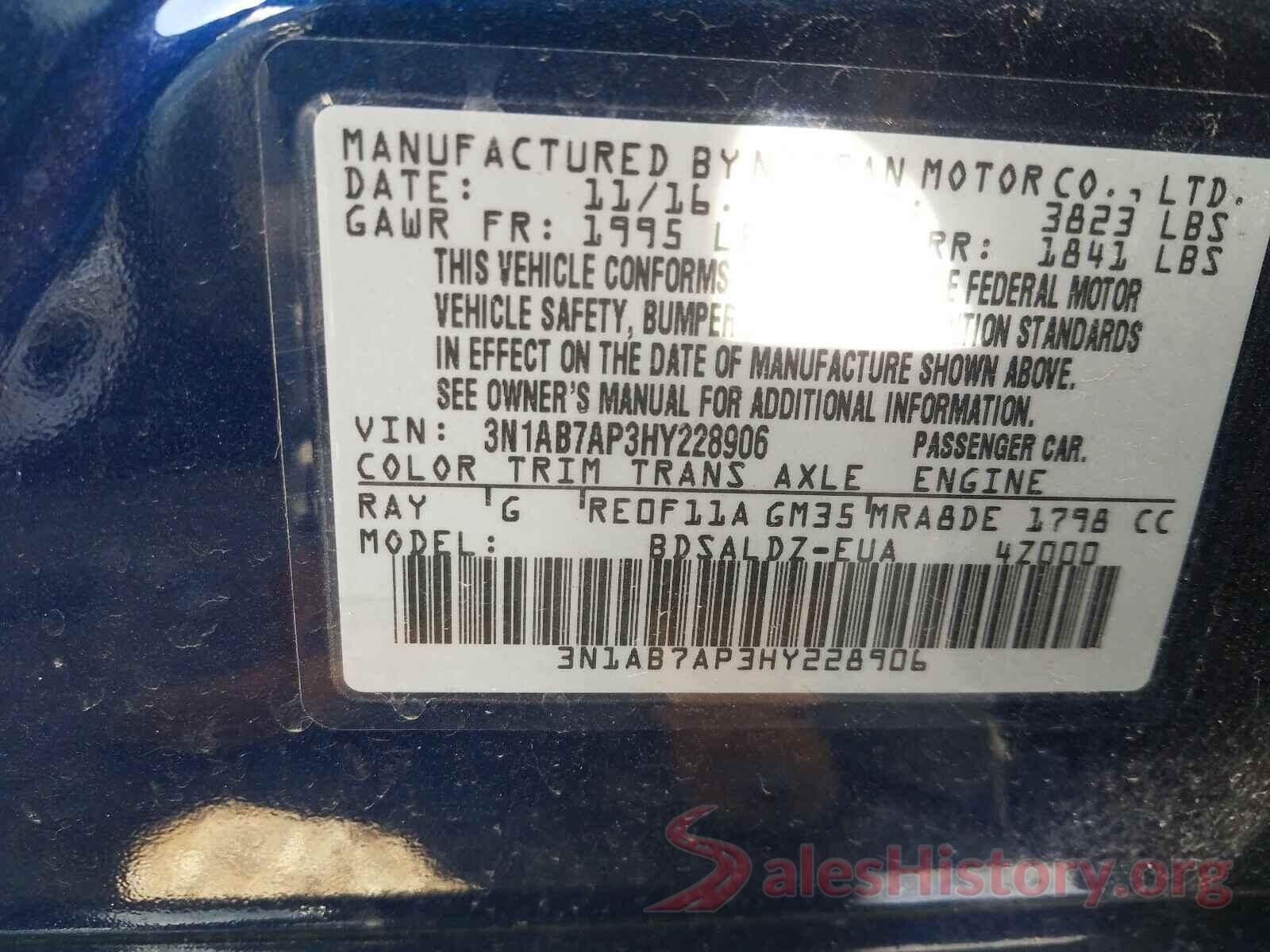 3N1AB7AP3HY228906 2017 NISSAN SENTRA