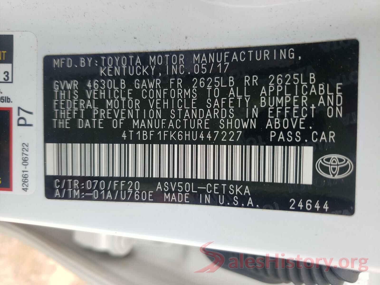 4T1BF1FK6HU447227 2017 TOYOTA CAMRY