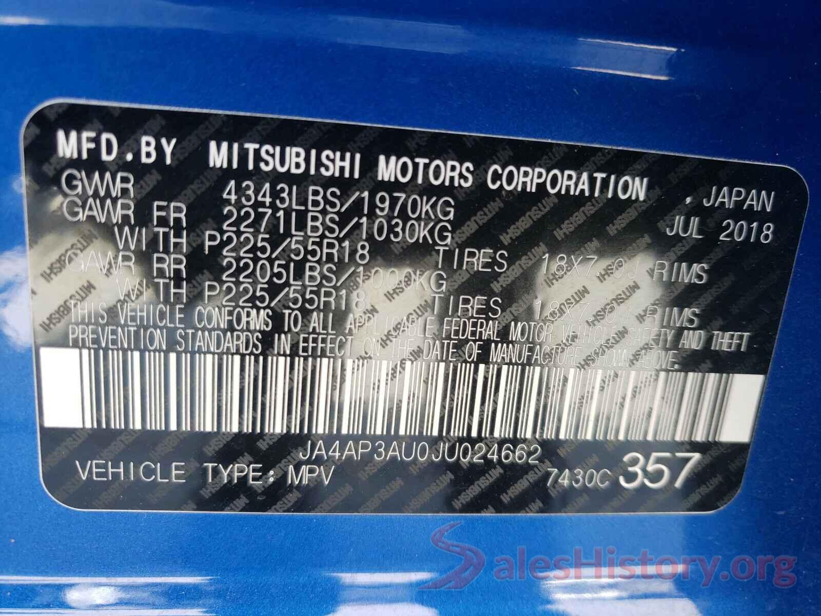 JA4AP3AU0JU024662 2018 MITSUBISHI OUTLANDER