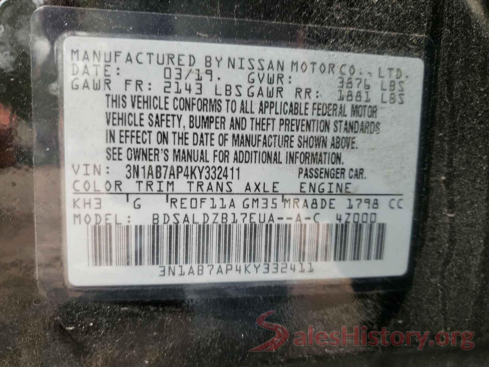 3N1AB7AP4KY332411 2019 NISSAN SENTRA