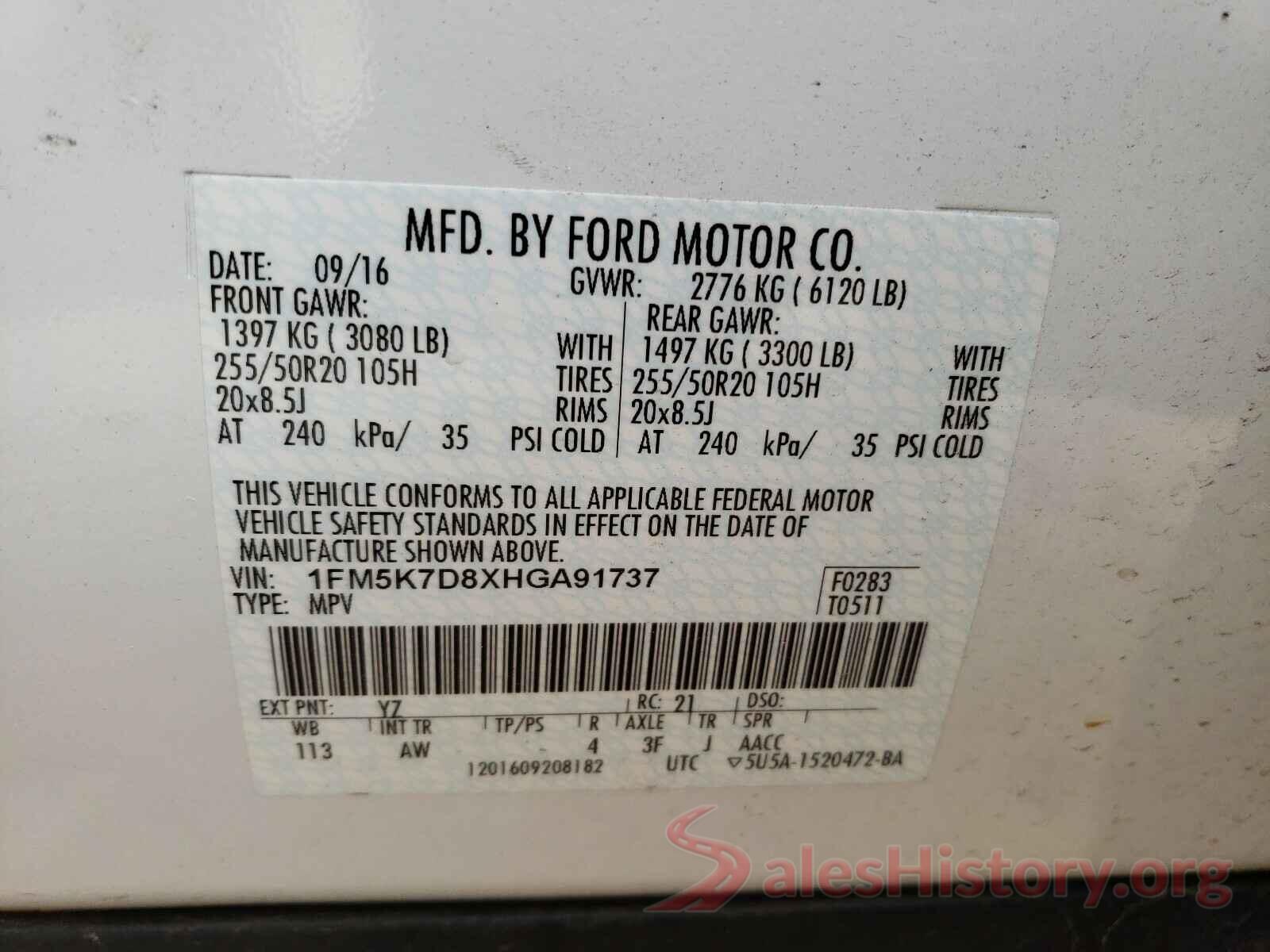 1FM5K7D8XHGA91737 2017 FORD EXPLORER