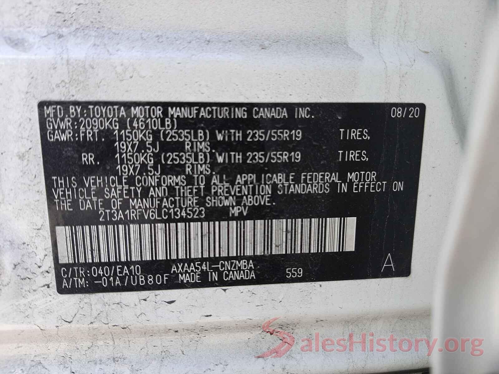 2T3A1RFV6LC134523 2020 TOYOTA RAV4