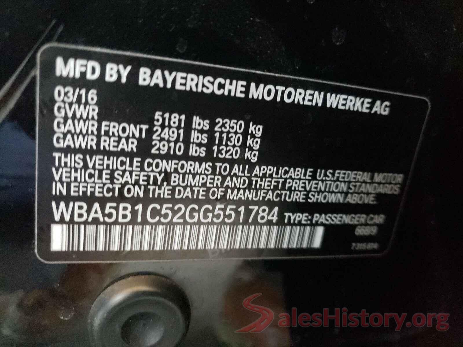 WBA5B1C52GG551784 2016 BMW 5 SERIES