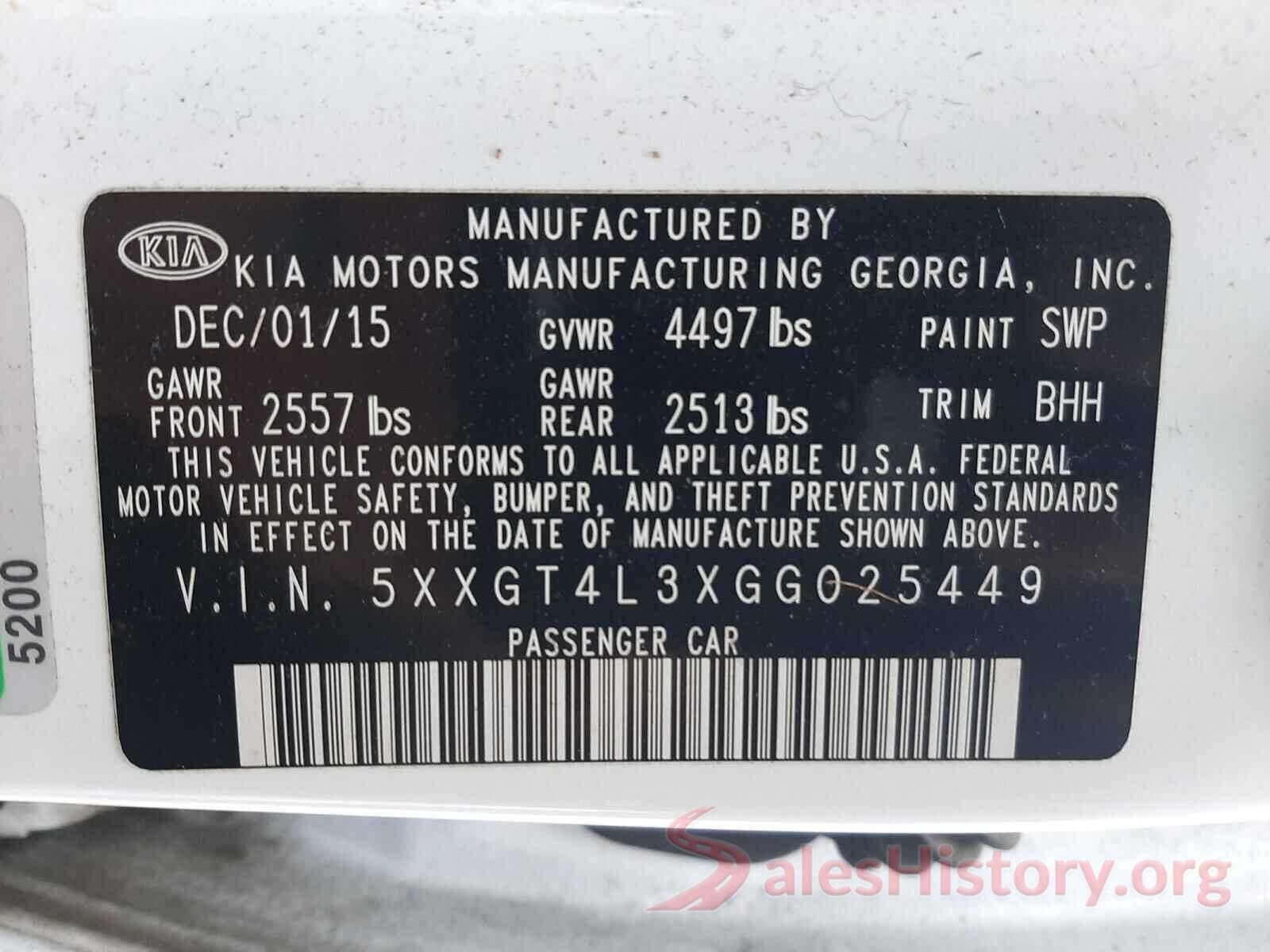 5XXGT4L3XGG025449 2016 KIA OPTIMA