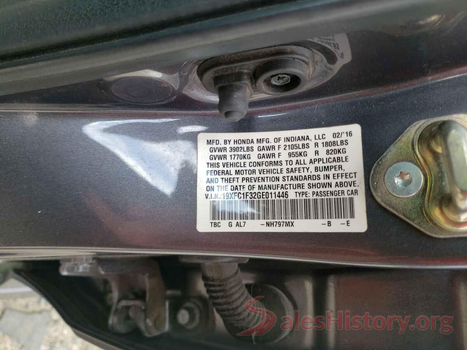 19XFC1F32GE011446 2016 HONDA CIVIC