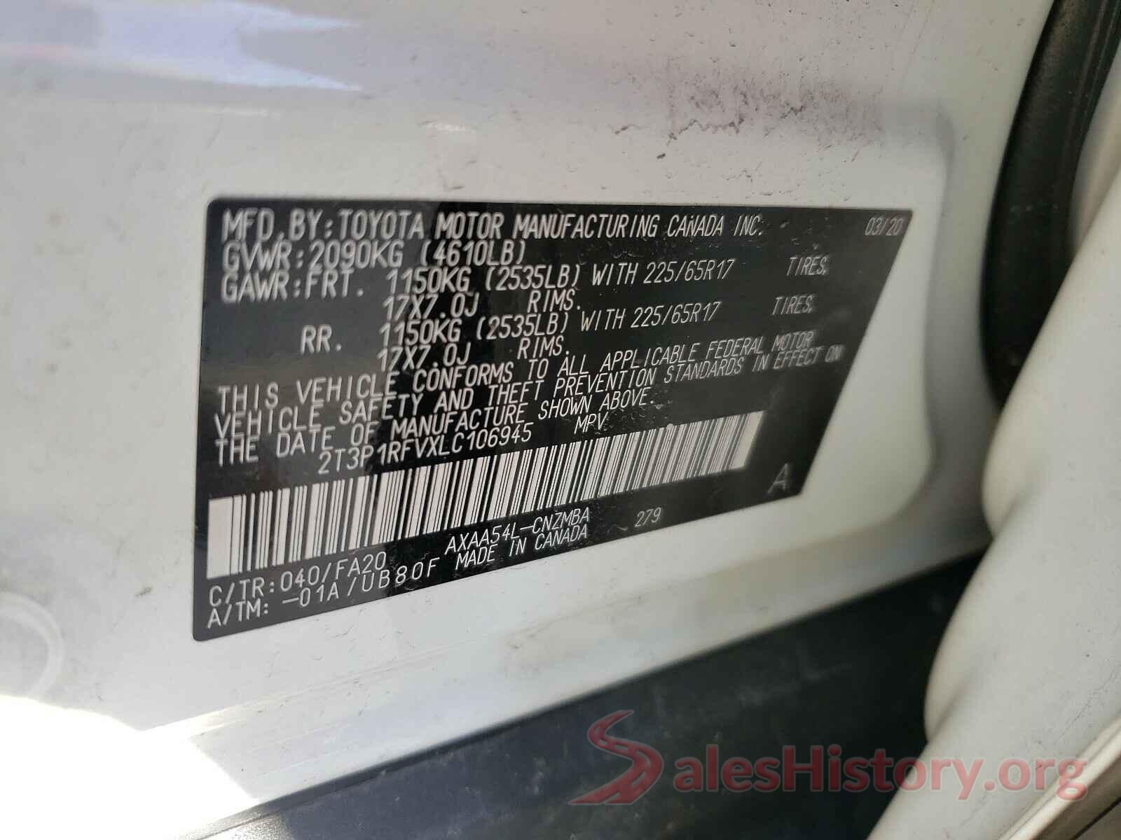 2T3P1RFVXLC106945 2020 TOYOTA RAV4