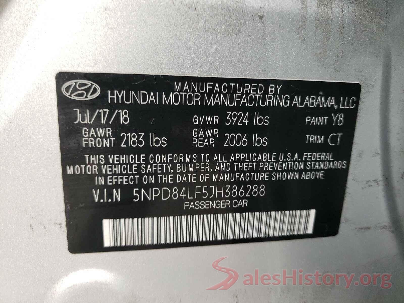 5NPD84LF5JH386288 2018 HYUNDAI ELANTRA