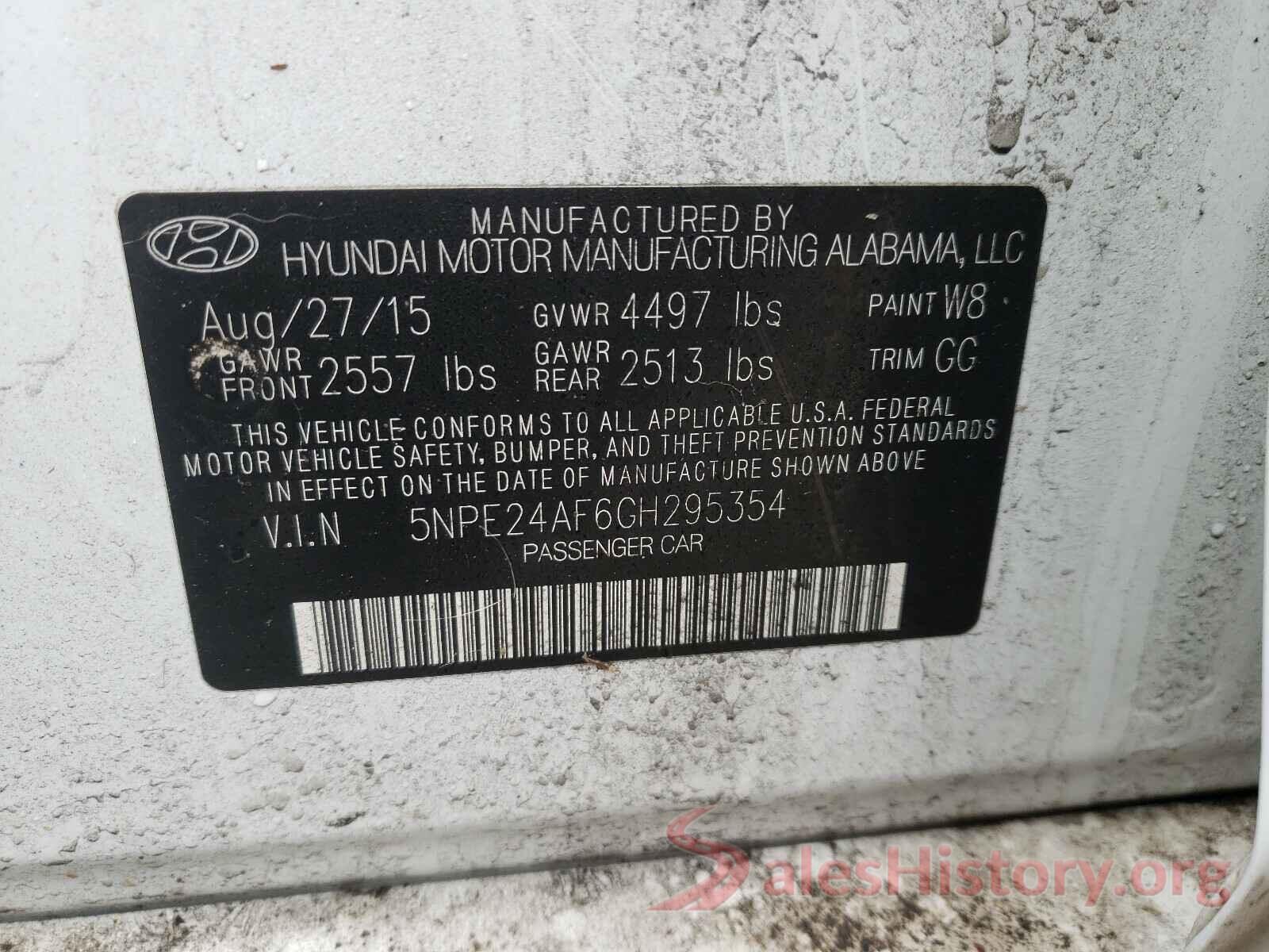 5NPE24AF6GH295354 2016 HYUNDAI SONATA