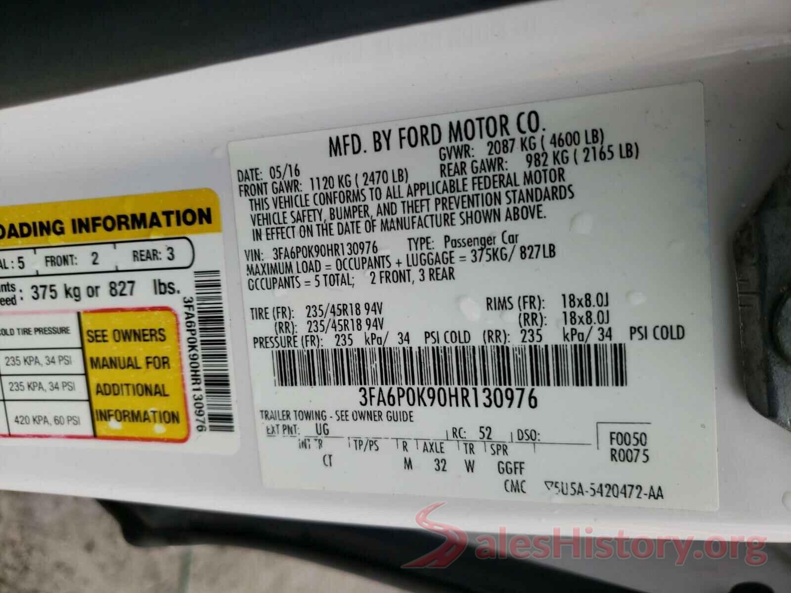 3FA6P0K90HR130976 2017 FORD FUSION