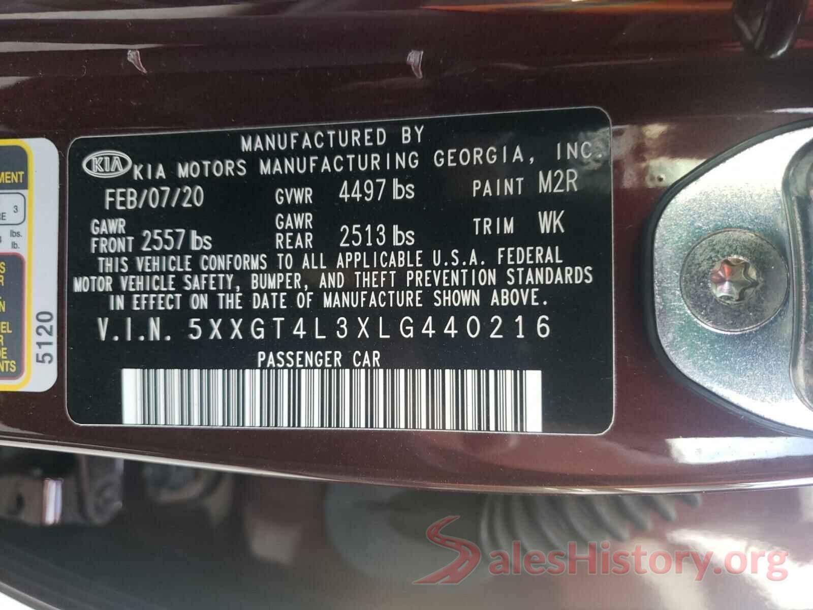 5XXGT4L3XLG440216 2020 KIA OPTIMA