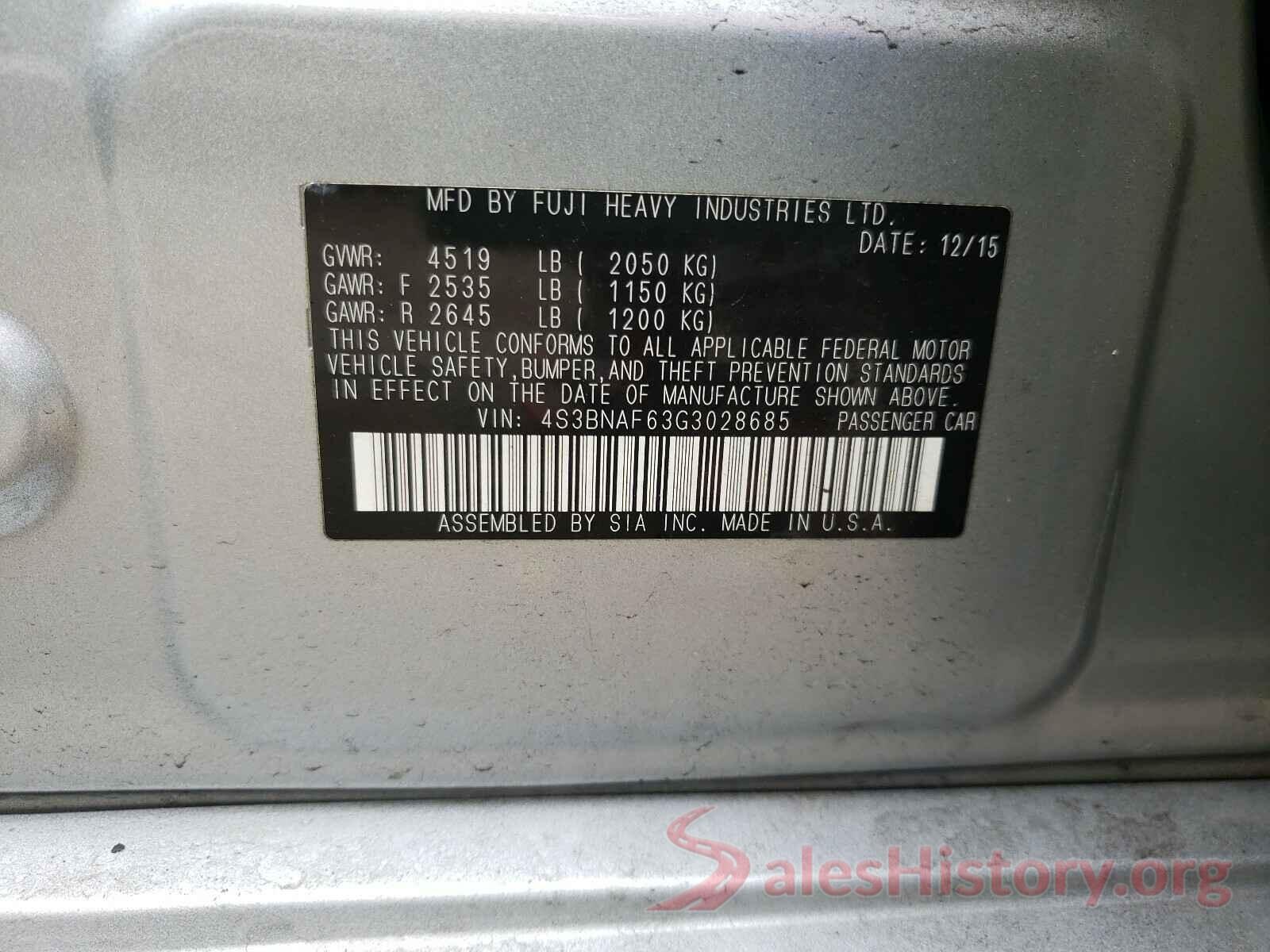 4S3BNAF63G3028685 2016 SUBARU LEGACY