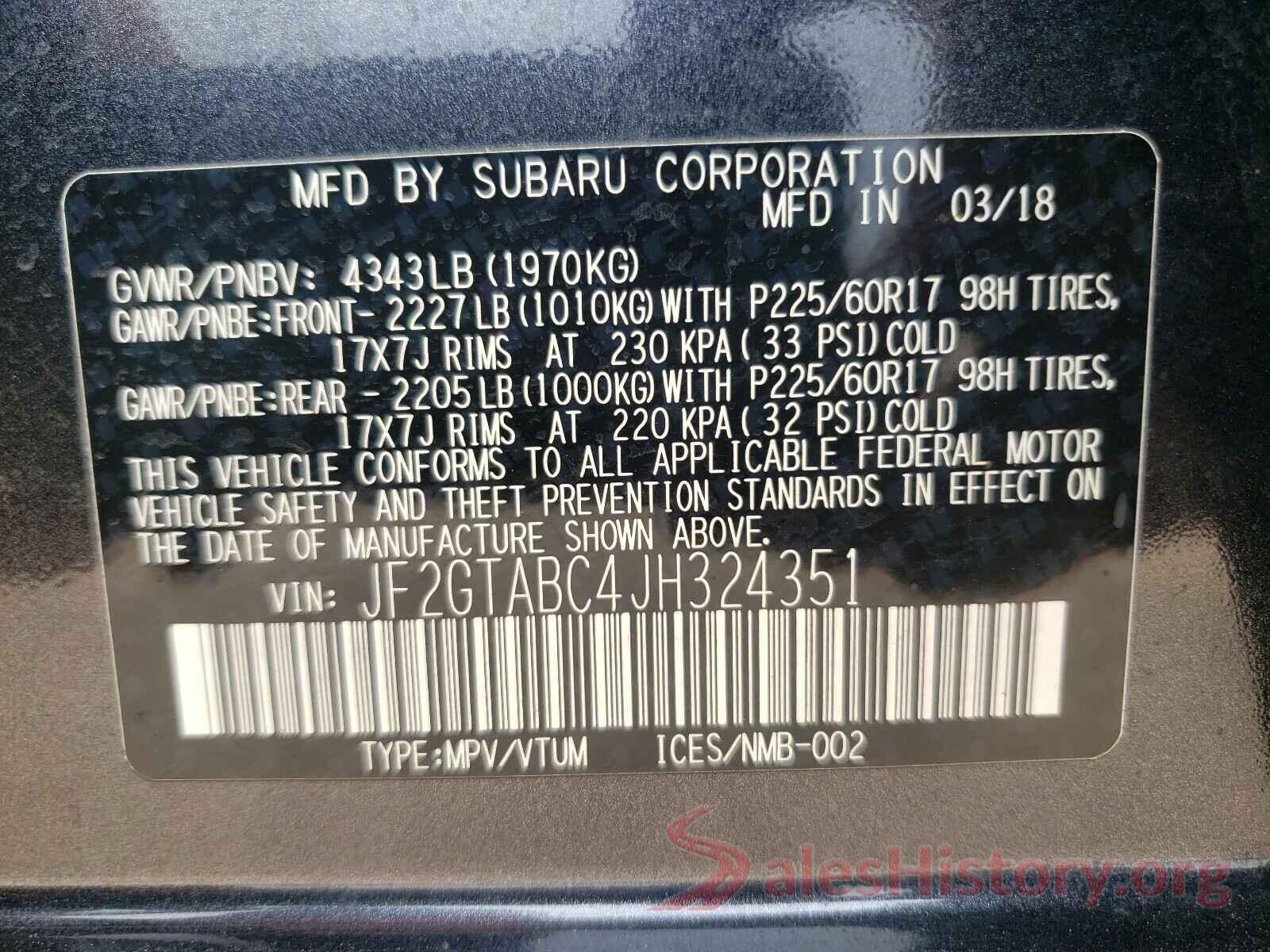 JF2GTABC4JH324351 2018 SUBARU CROSSTREK