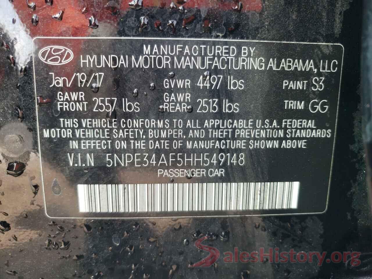 5NPE34AF5HH549148 2017 HYUNDAI SONATA