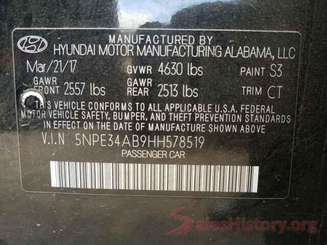 5NPE34AB9HH578519 2017 HYUNDAI SONATA