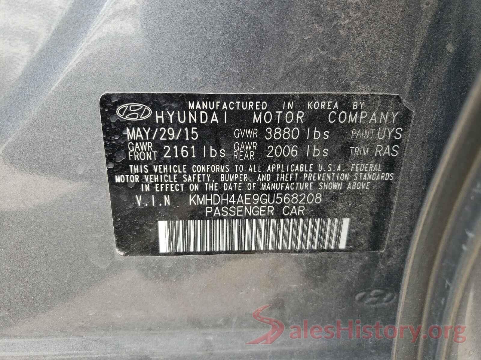 KMHDH4AE9GU568208 2016 HYUNDAI ELANTRA