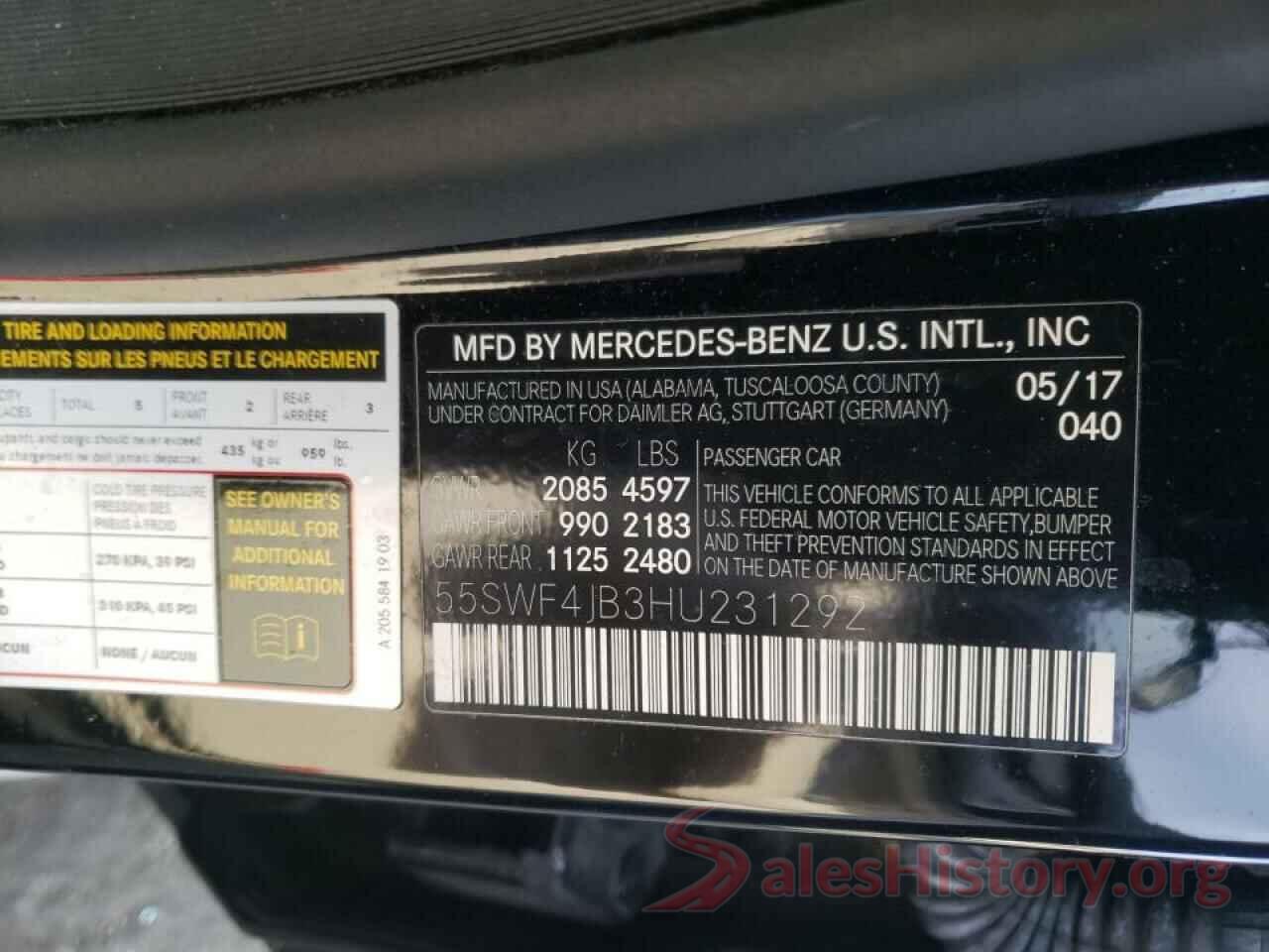 55SWF4JB3HU231292 2017 MERCEDES-BENZ C-CLASS