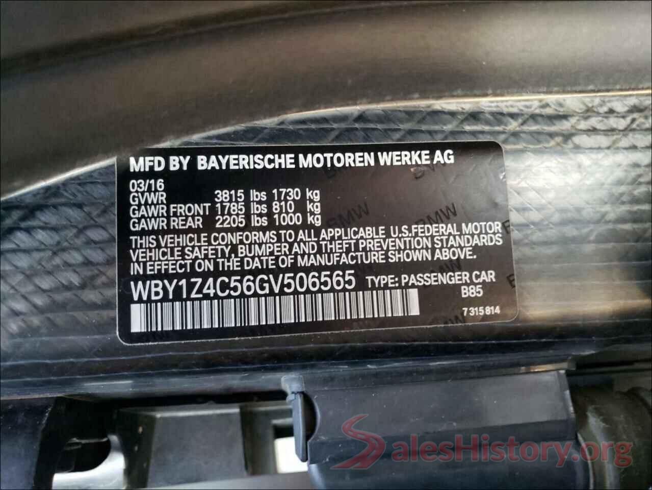 WBY1Z4C56GV506565 2016 BMW I SERIES