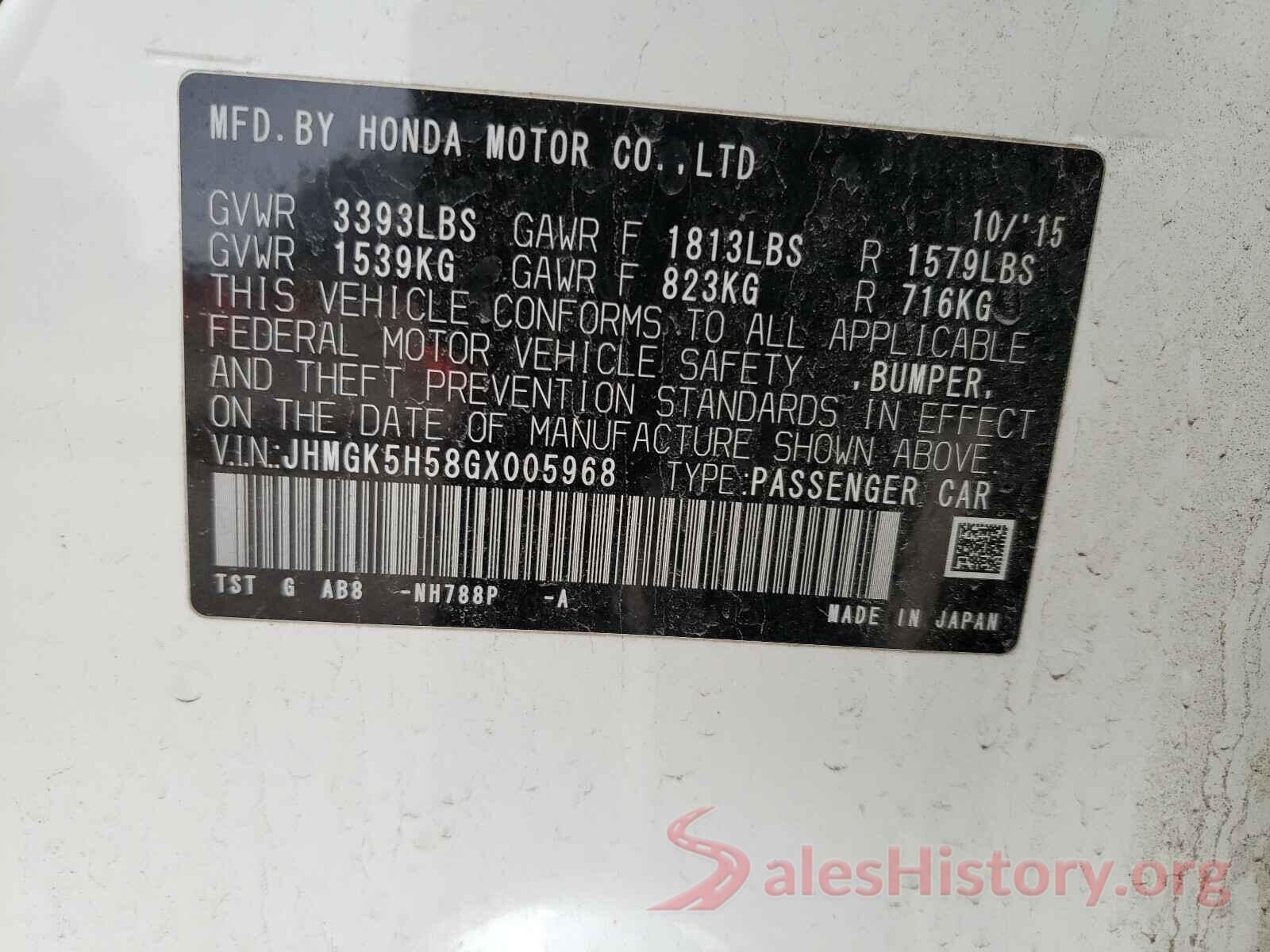 JHMGK5H58GX005968 2016 HONDA FIT