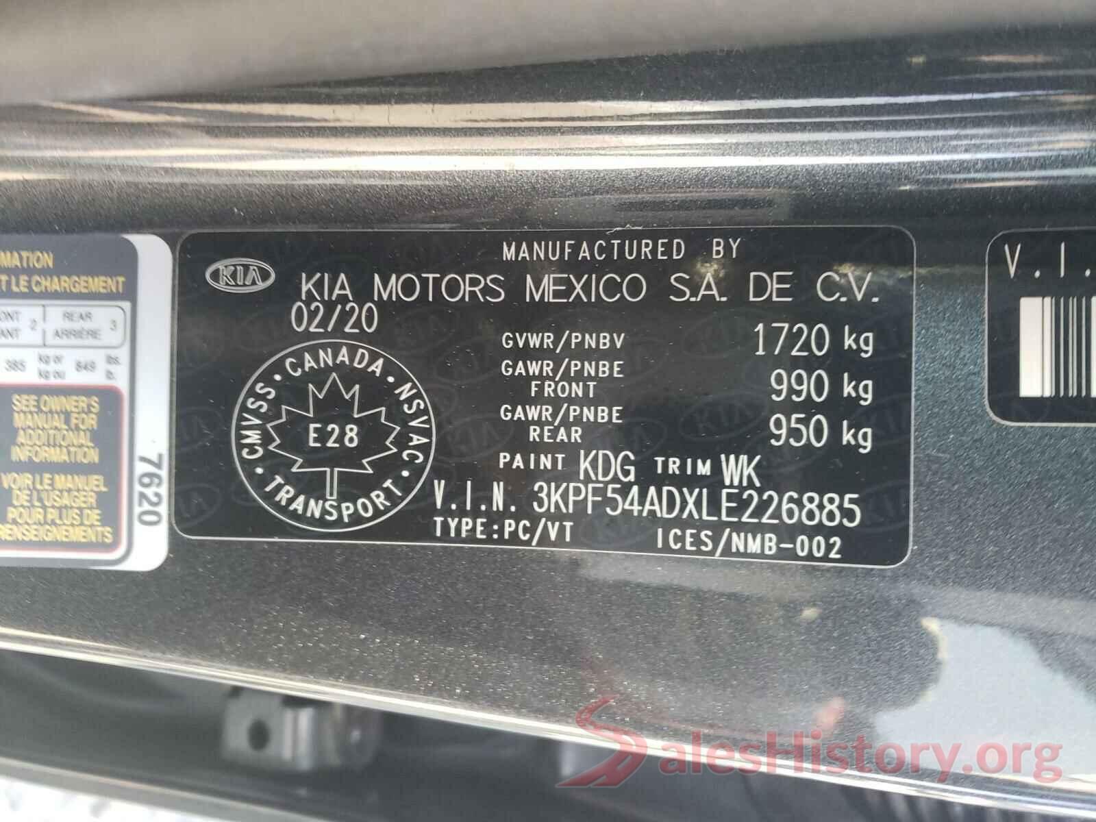 3KPF54ADXLE226885 2020 KIA FORTE