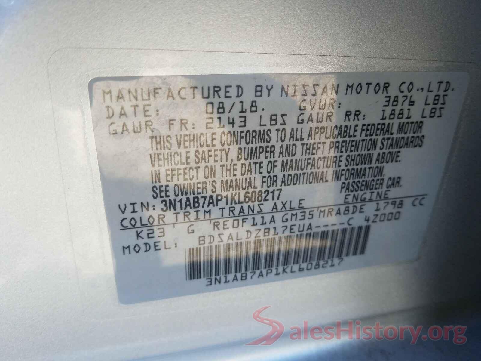 3N1AB7AP1KL608217 2019 NISSAN SENTRA