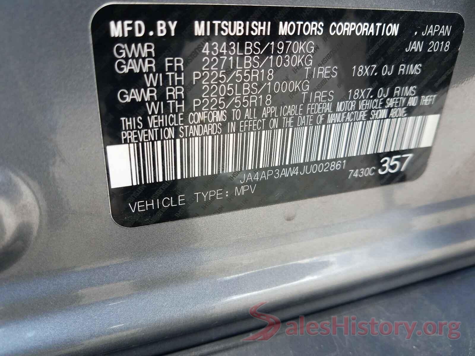 JA4AP3AW4JU002861 2018 MITSUBISHI OUTLANDER