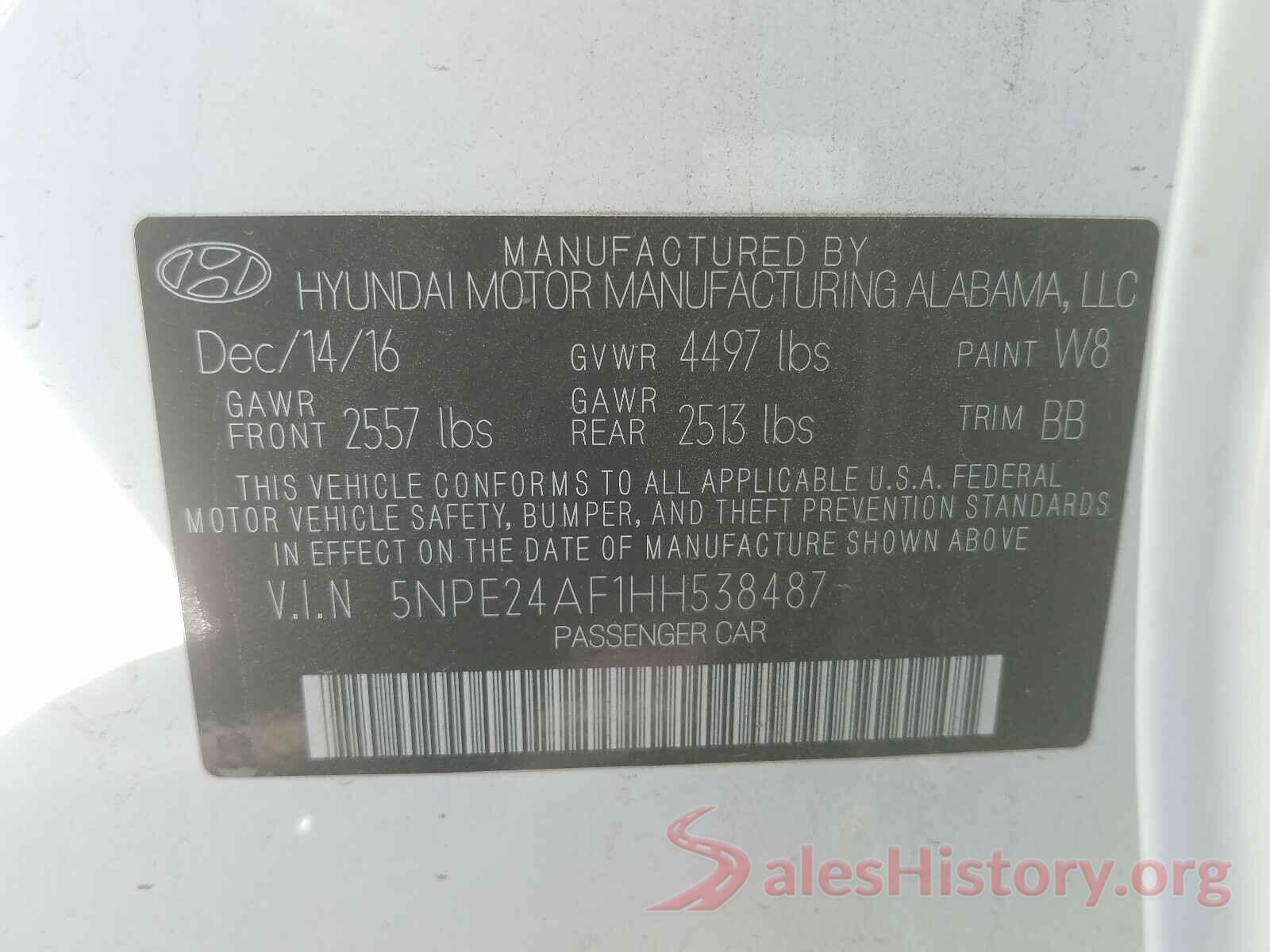 5NPE24AF1HH538487 2017 HYUNDAI SONATA