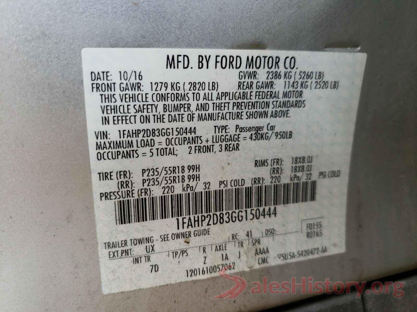 1FAHP2D83GG150444 2016 FORD TAURUS