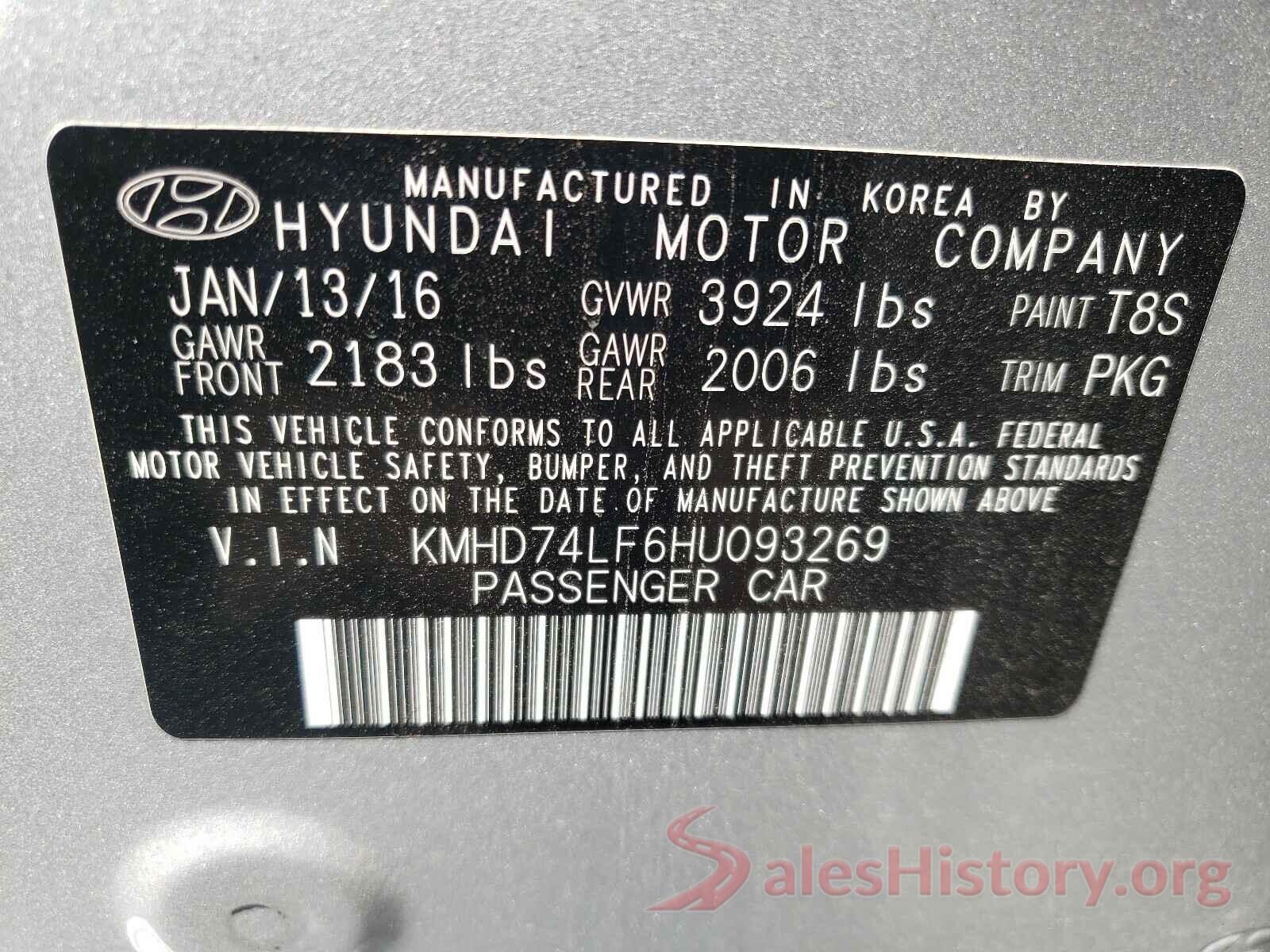 KMHD74LF6HU093269 2017 HYUNDAI ELANTRA