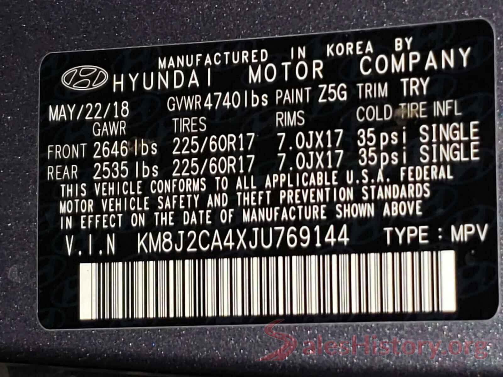 KM8J2CA4XJU769144 2018 HYUNDAI TUCSON