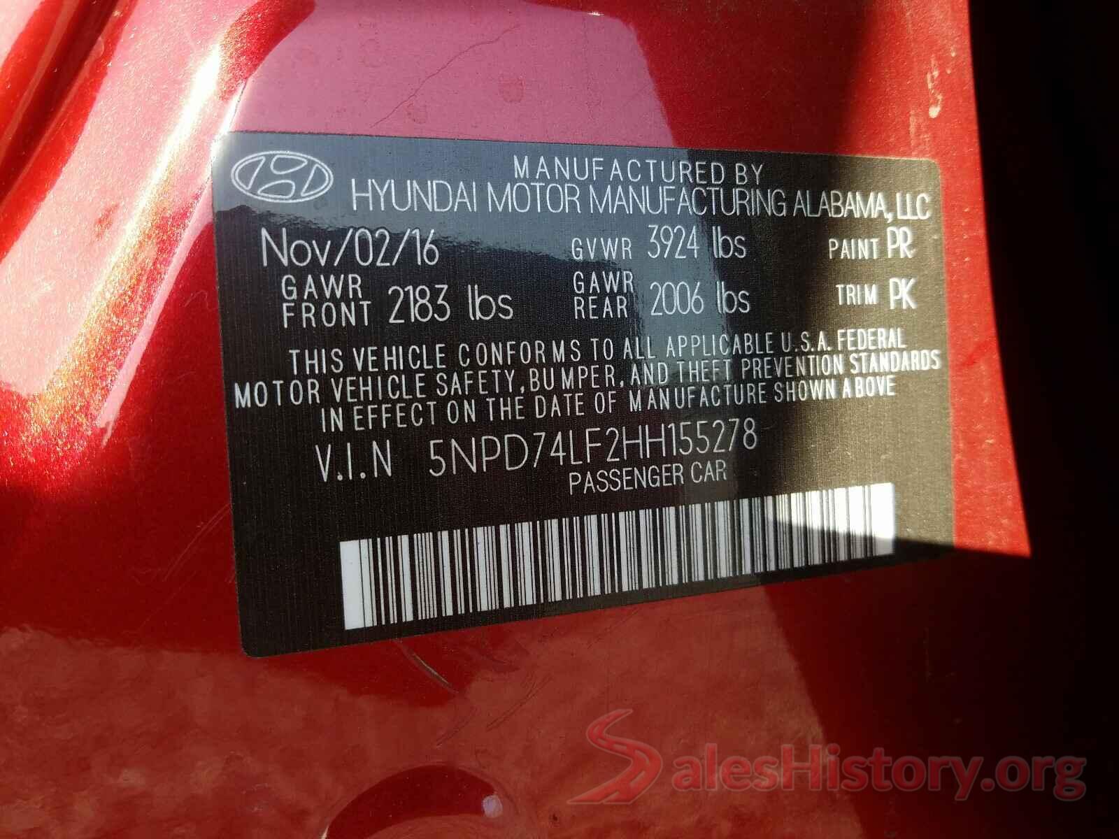 5NPD74LF2HH155278 2017 HYUNDAI ELANTRA