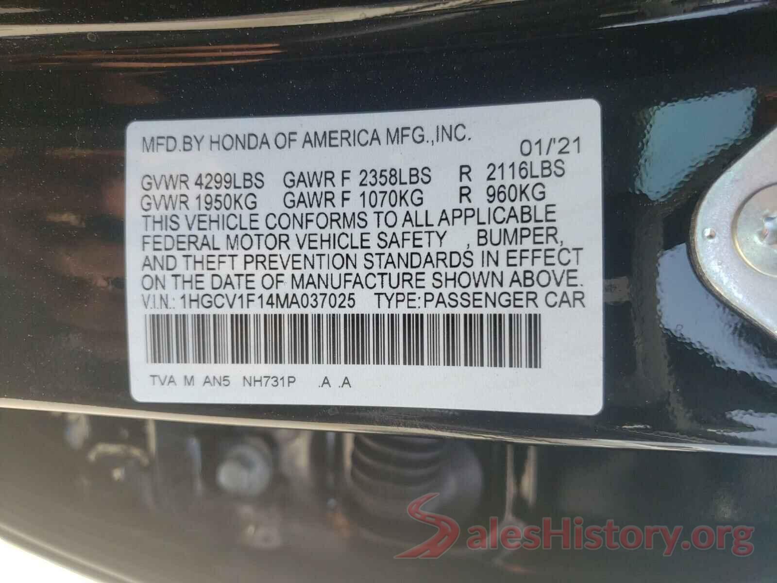 1HGCV1F14MA037025 2021 HONDA ACCORD