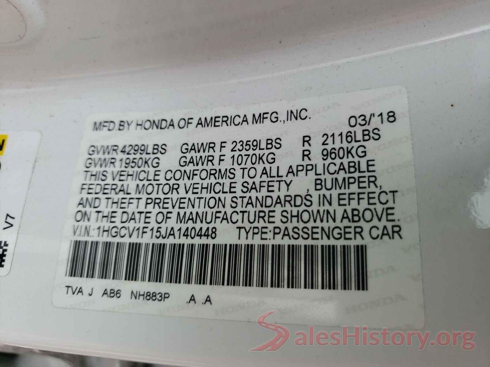 1HGCV1F15JA140448 2018 HONDA ACCORD