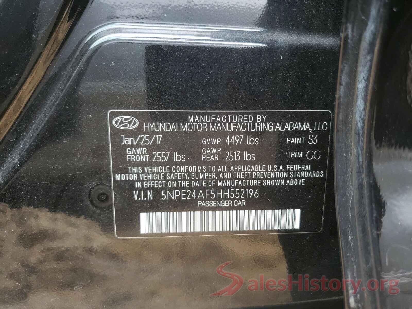 5NPE24AF5HH552196 2017 HYUNDAI SONATA