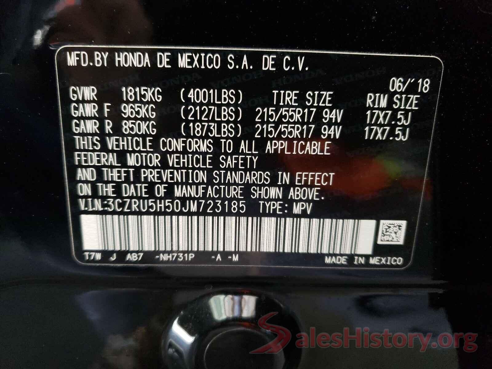 3CZRU5H50JM723185 2018 HONDA HR-V