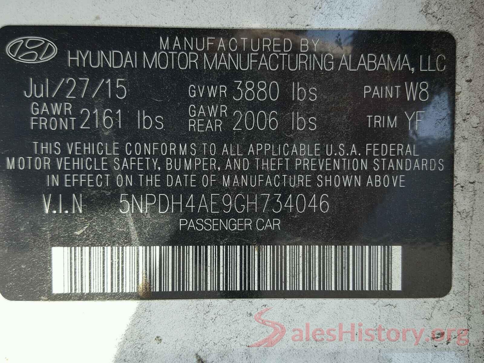 5NPDH4AE9GH734046 2016 HYUNDAI ELANTRA