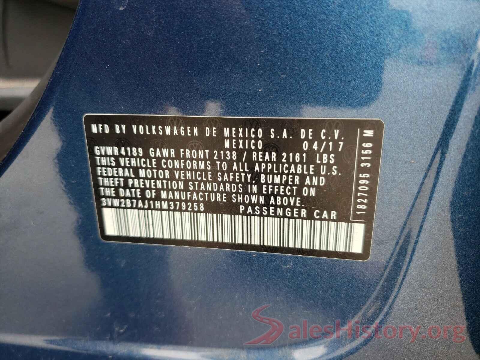 3VW2B7AJ1HM379258 2017 VOLKSWAGEN JETTA