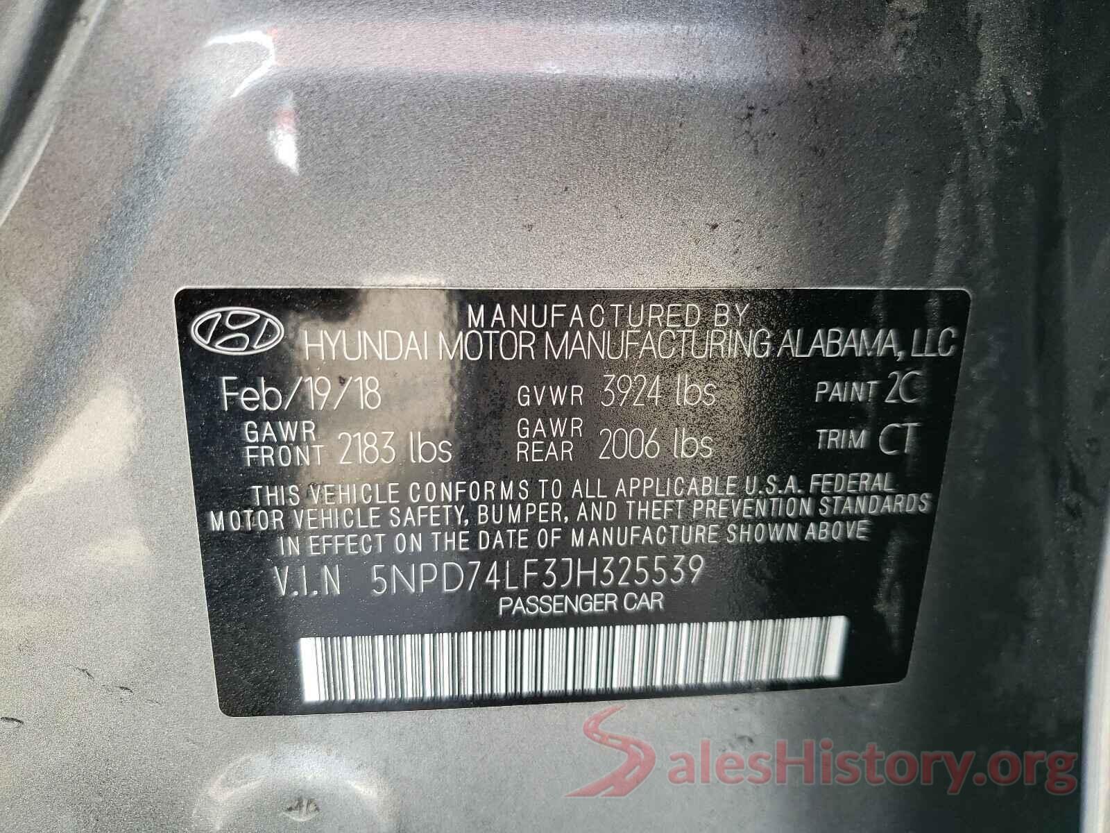 5NPD74LF3JH325539 2018 HYUNDAI ELANTRA