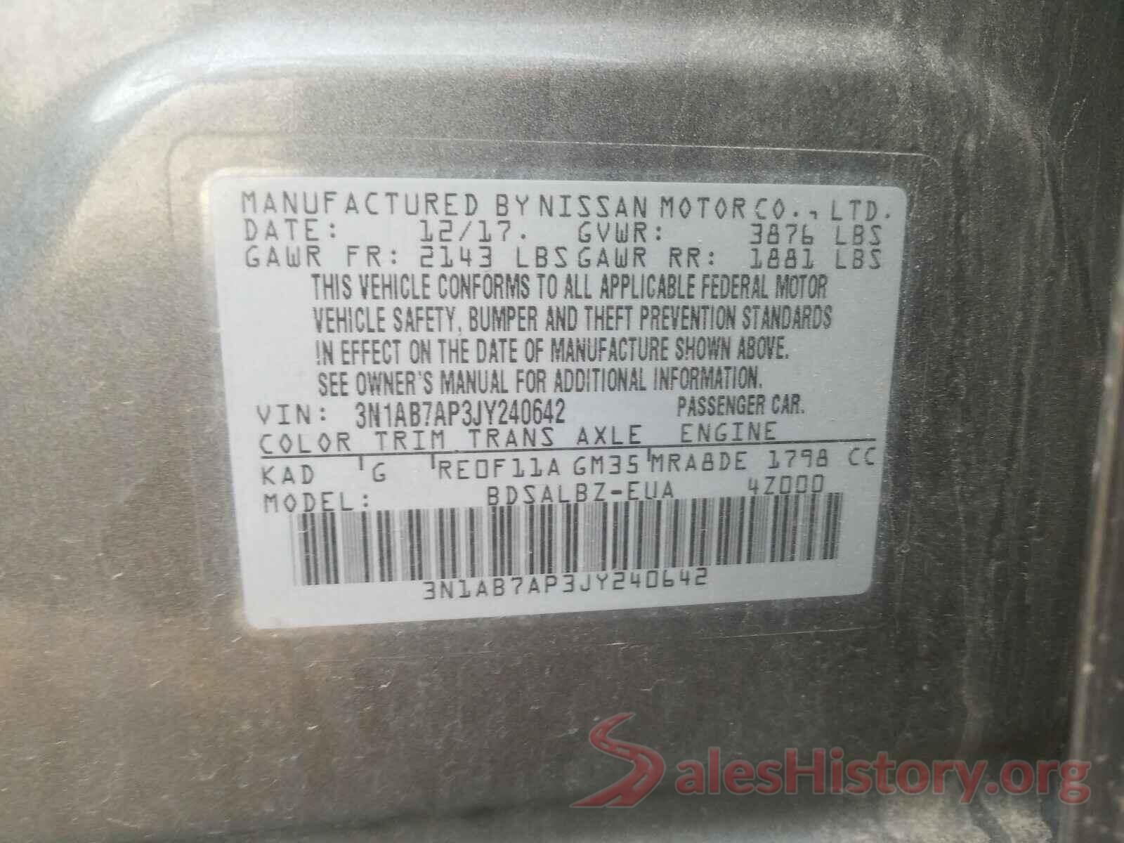 3N1AB7AP3JY240642 2018 NISSAN SENTRA