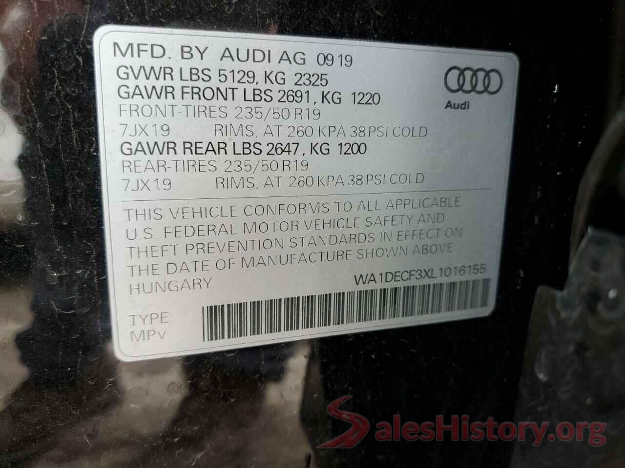 WA1DECF3XL1016155 2020 AUDI Q3