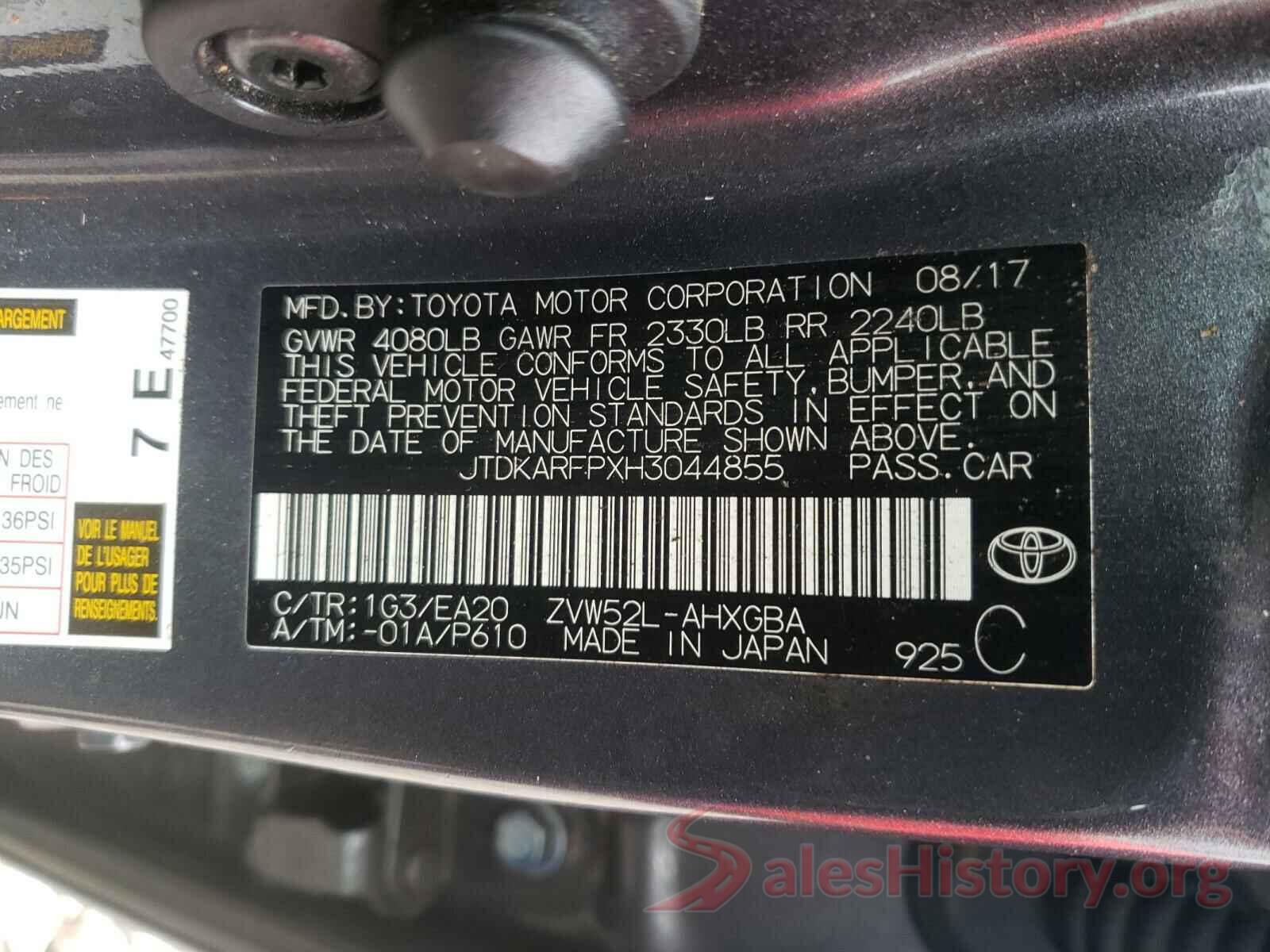 JTDKARFPXH3044855 2017 TOYOTA PRIUS