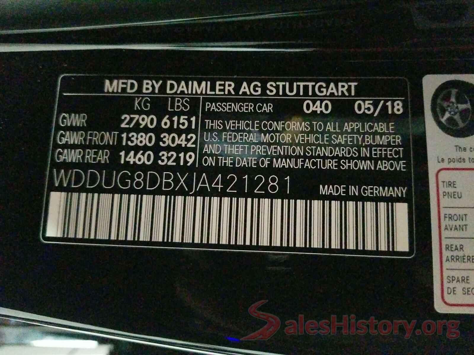 WDDUG8DBXJA421281 2018 MERCEDES-BENZ S CLASS