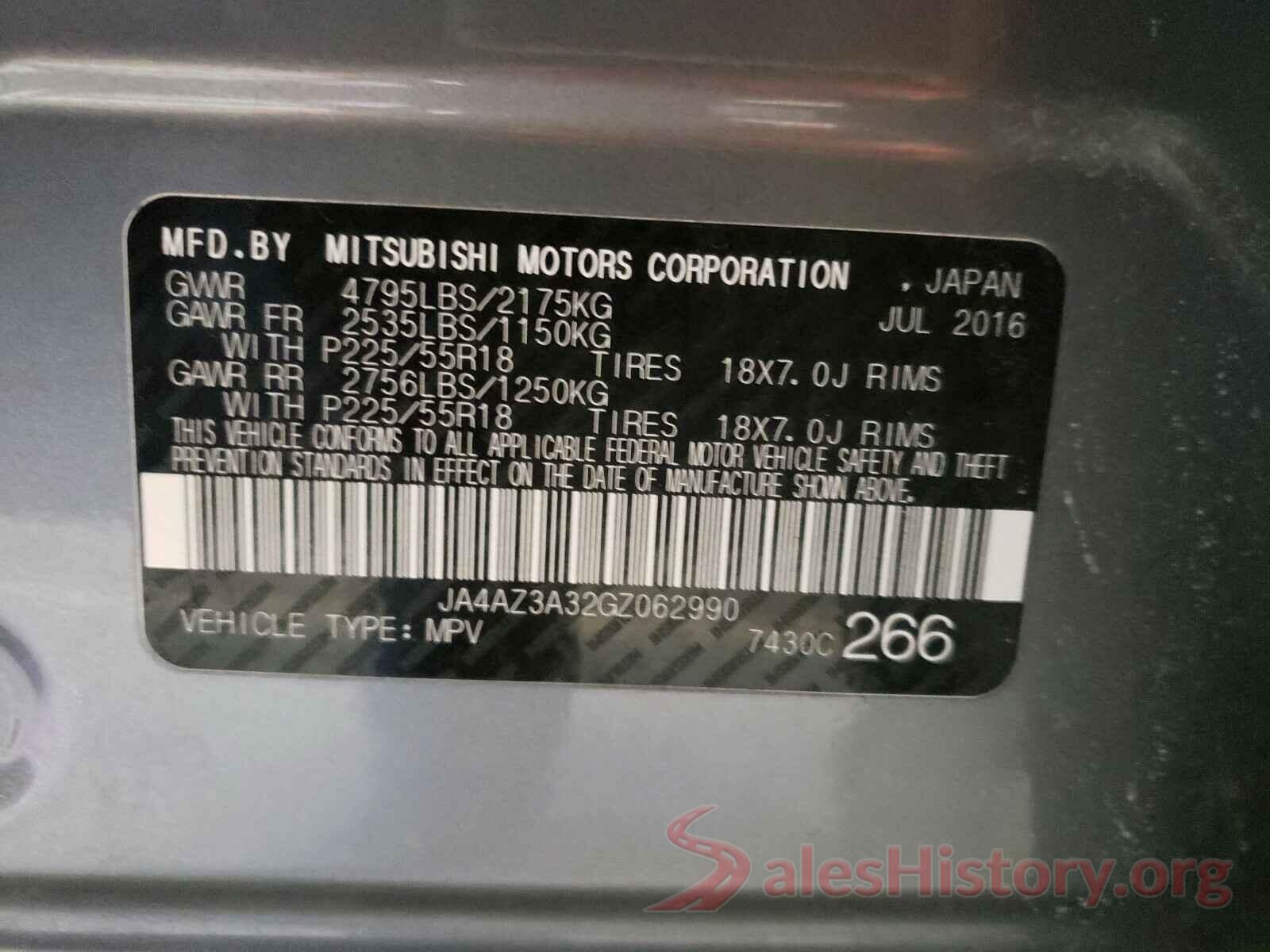 JA4AZ3A32GZ062990 2016 MITSUBISHI OUTLANDER