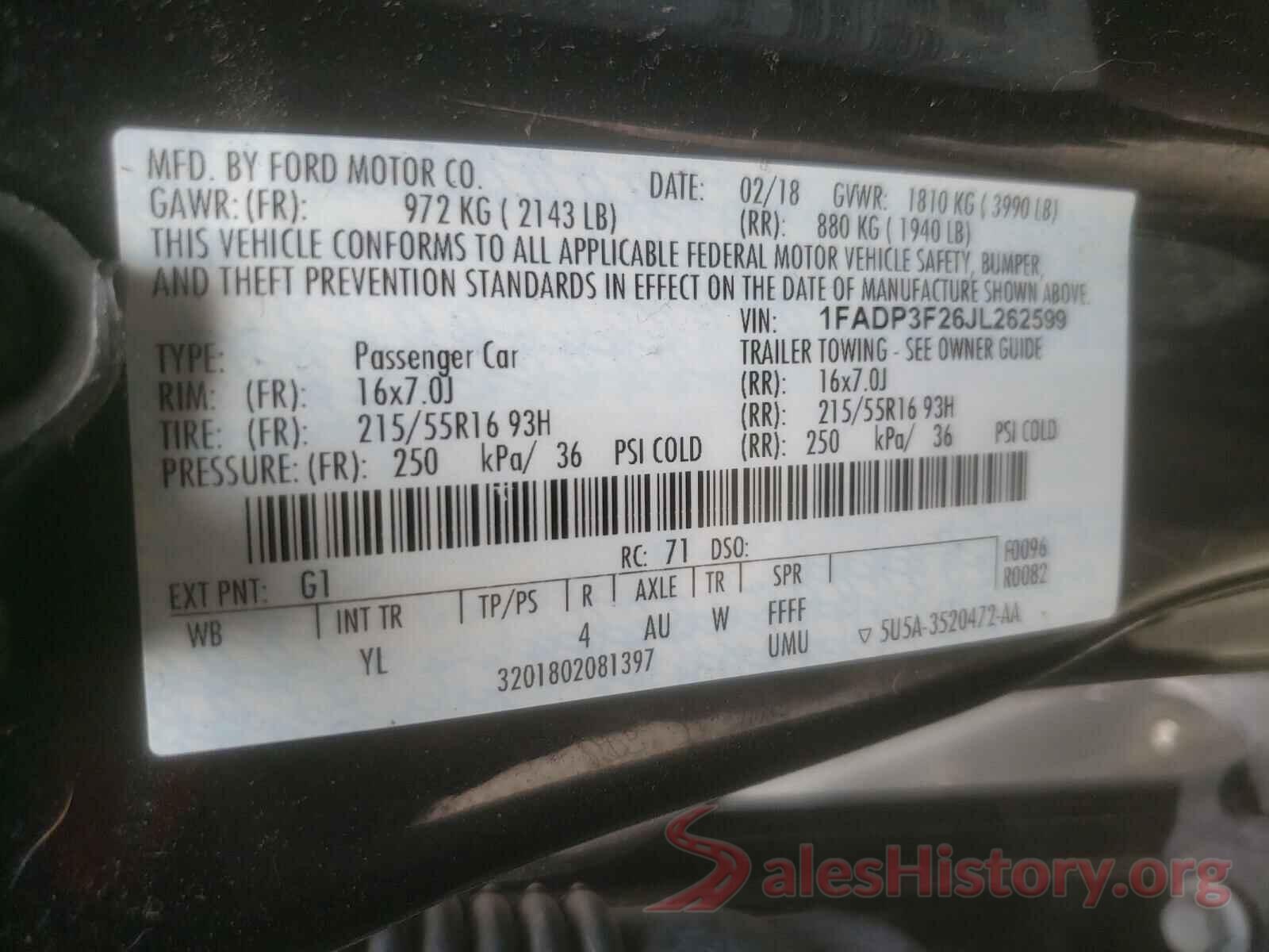 1FADP3F26JL262599 2018 FORD FOCUS