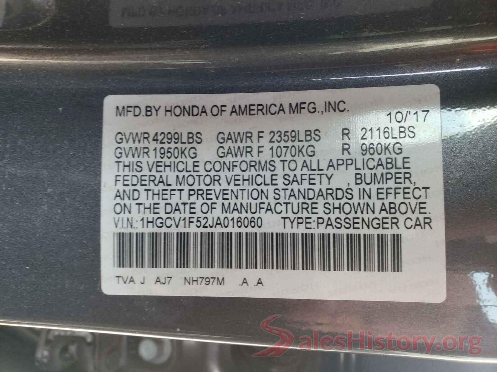 1HGCV1F52JA016060 2018 HONDA ACCORD