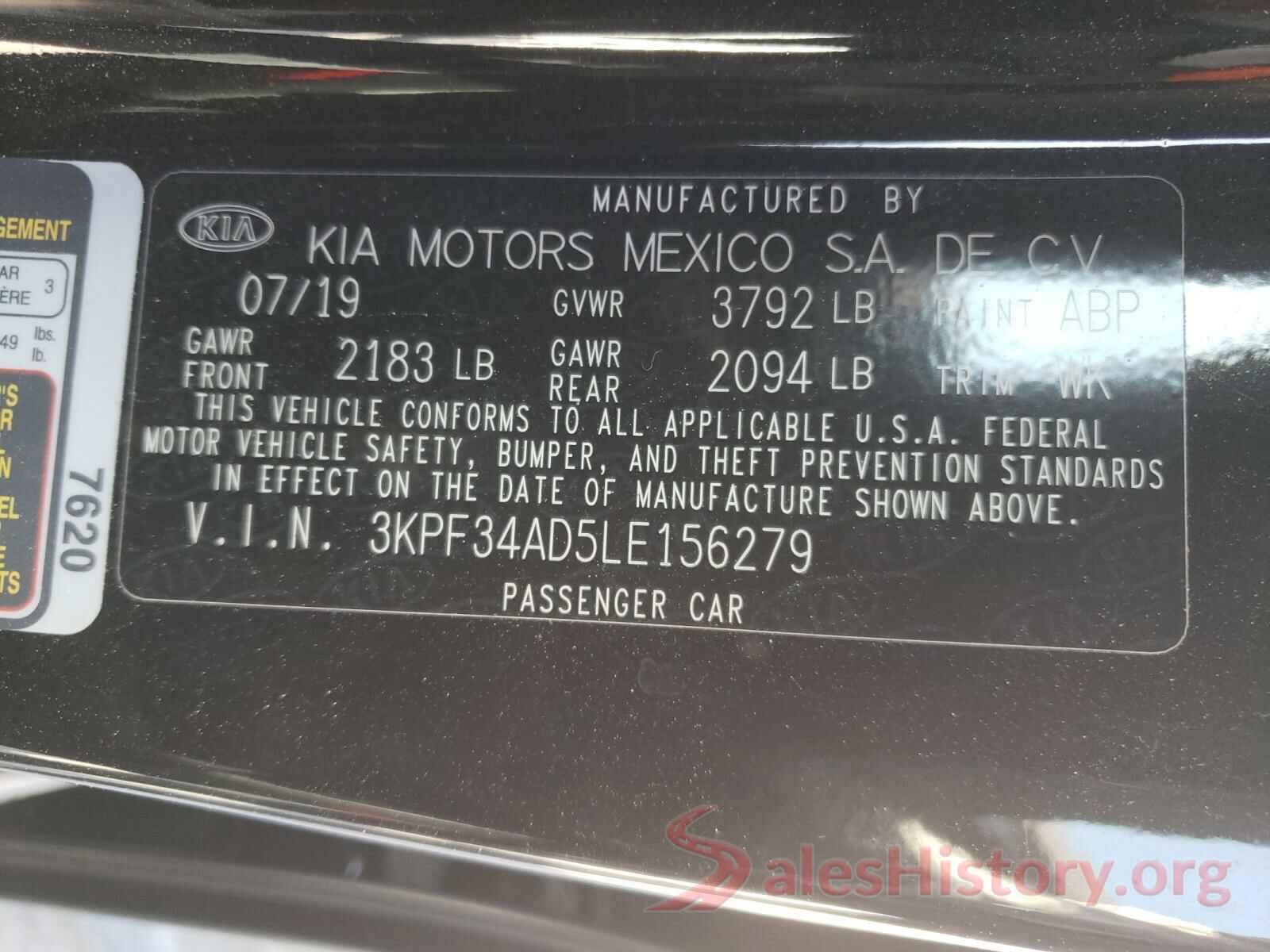 3KPF34AD5LE156279 2020 KIA FORTE