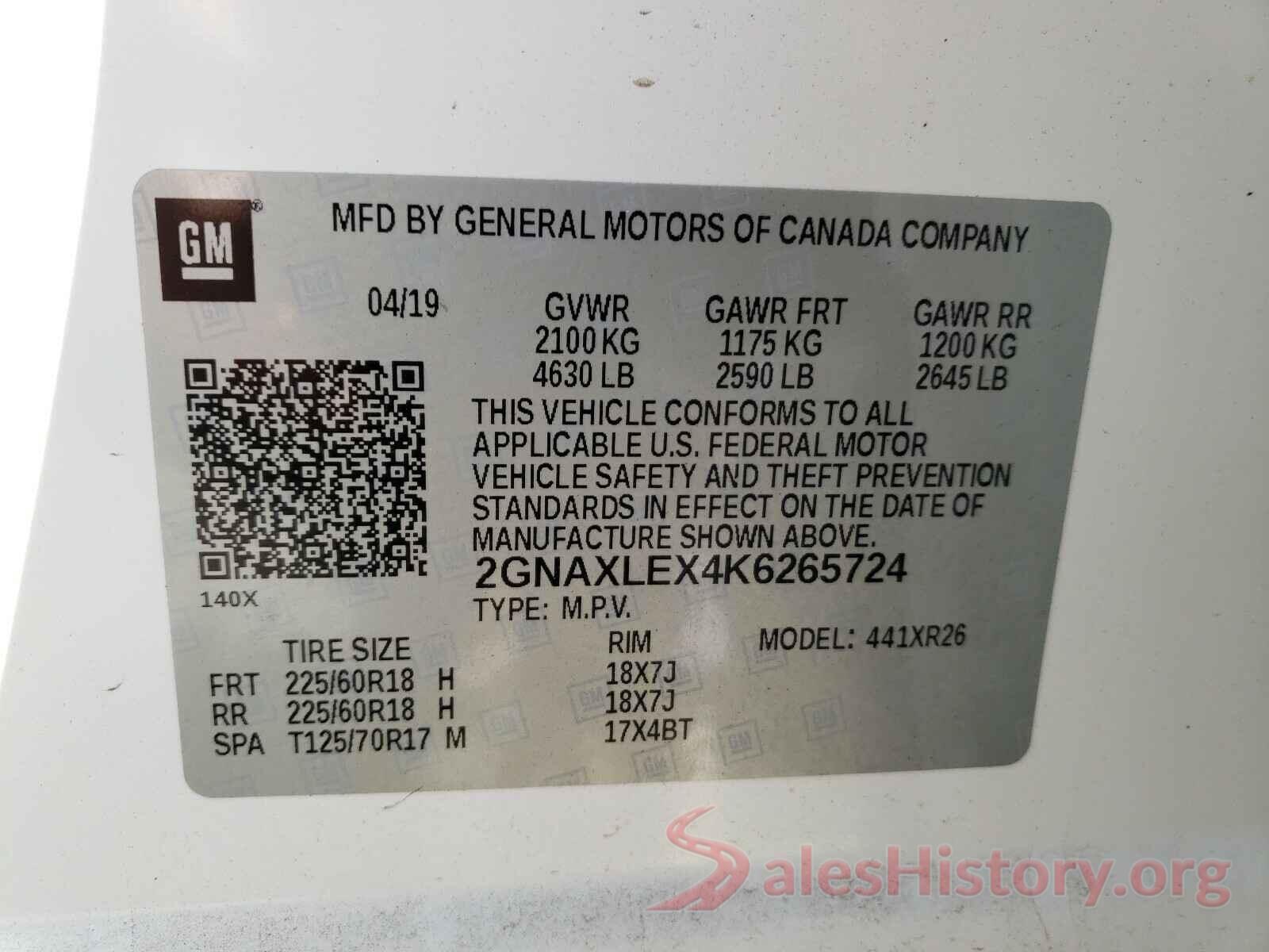 2GNAXLEX4K6265724 2019 CHEVROLET EQUINOX