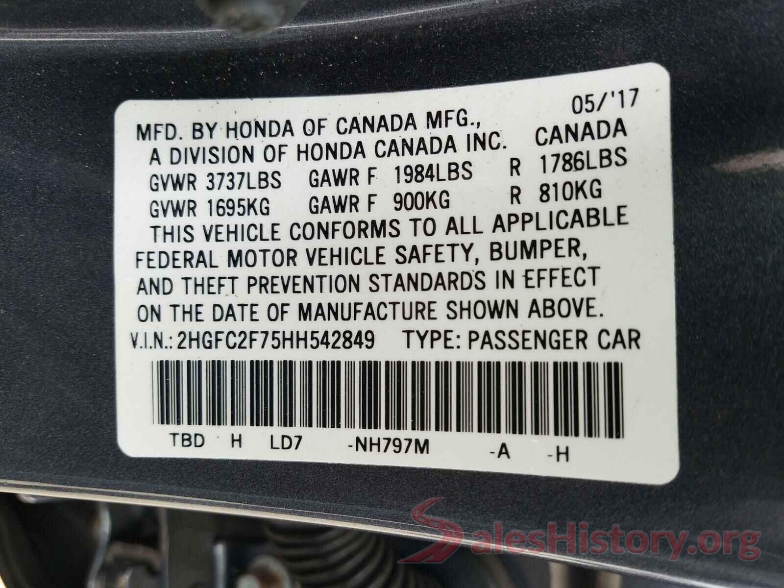 2HGFC2F75HH542849 2017 HONDA CIVIC