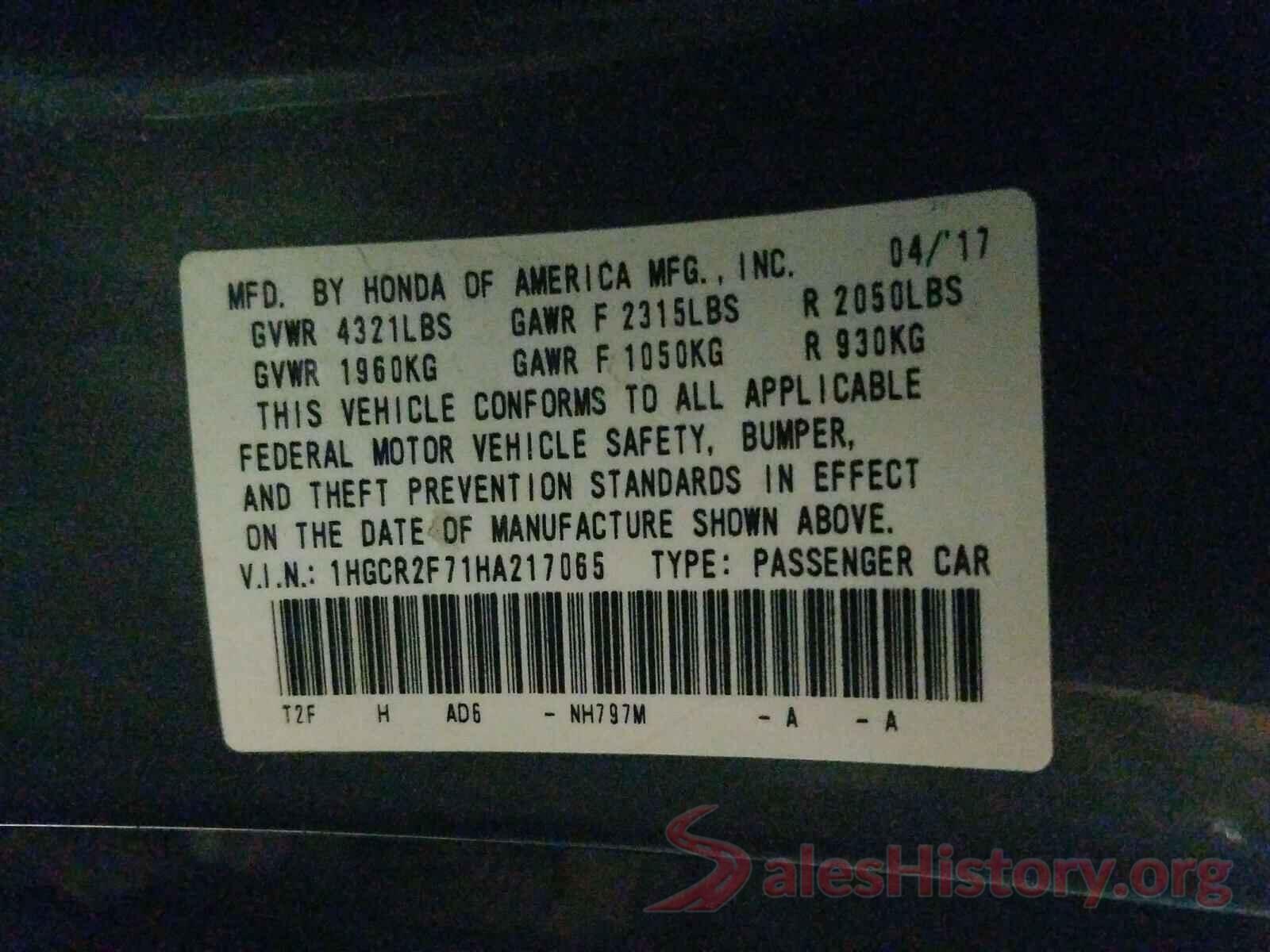 1HGCR2F71HA217065 2017 HONDA ACCORD