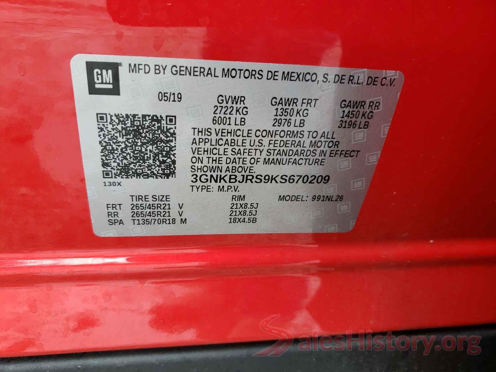 3GNKBJRS9KS670209 2019 CHEVROLET BLAZER