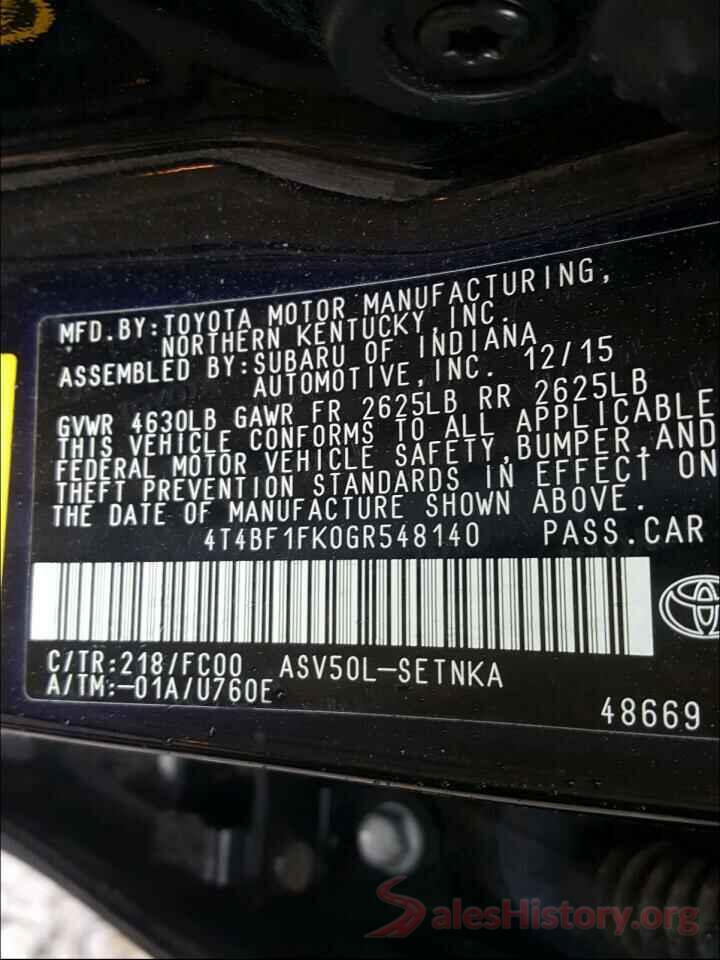 4T4BF1FK0GR548140 2016 TOYOTA CAMRY